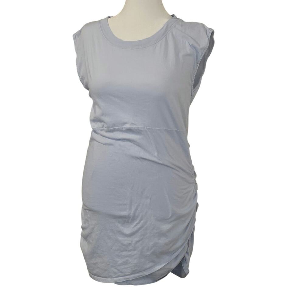 FP Beach Blue Mini Dress Large Ruched faux wrap sleeveless casual vacation